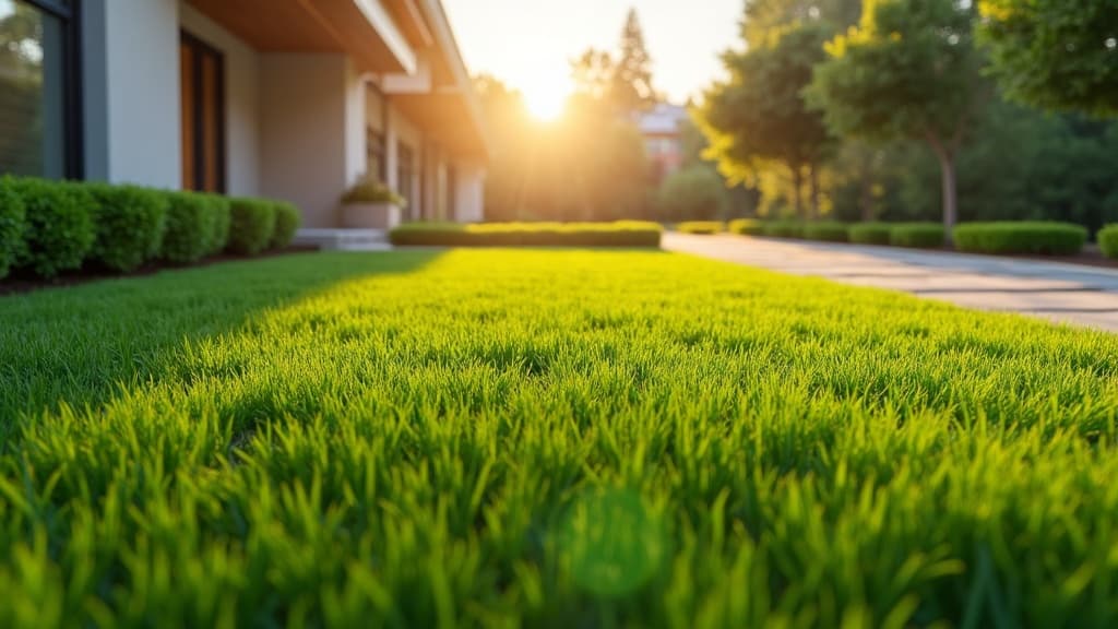 Beautiful artificial turf lawn in front of a modern home