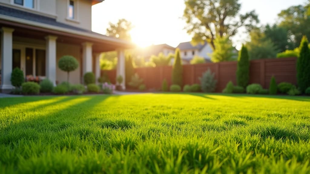 Lush artificial turf backyard at a modern suburban home